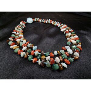 Natural Stones Multicolor Beaded Necklace With Jade Button Clasp
